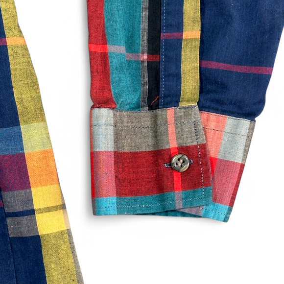 Vintage McGregor Shirt Adult LARGE Red Purple Green Patchwork Plaid Rainbow 80s - Picture 6 of 9